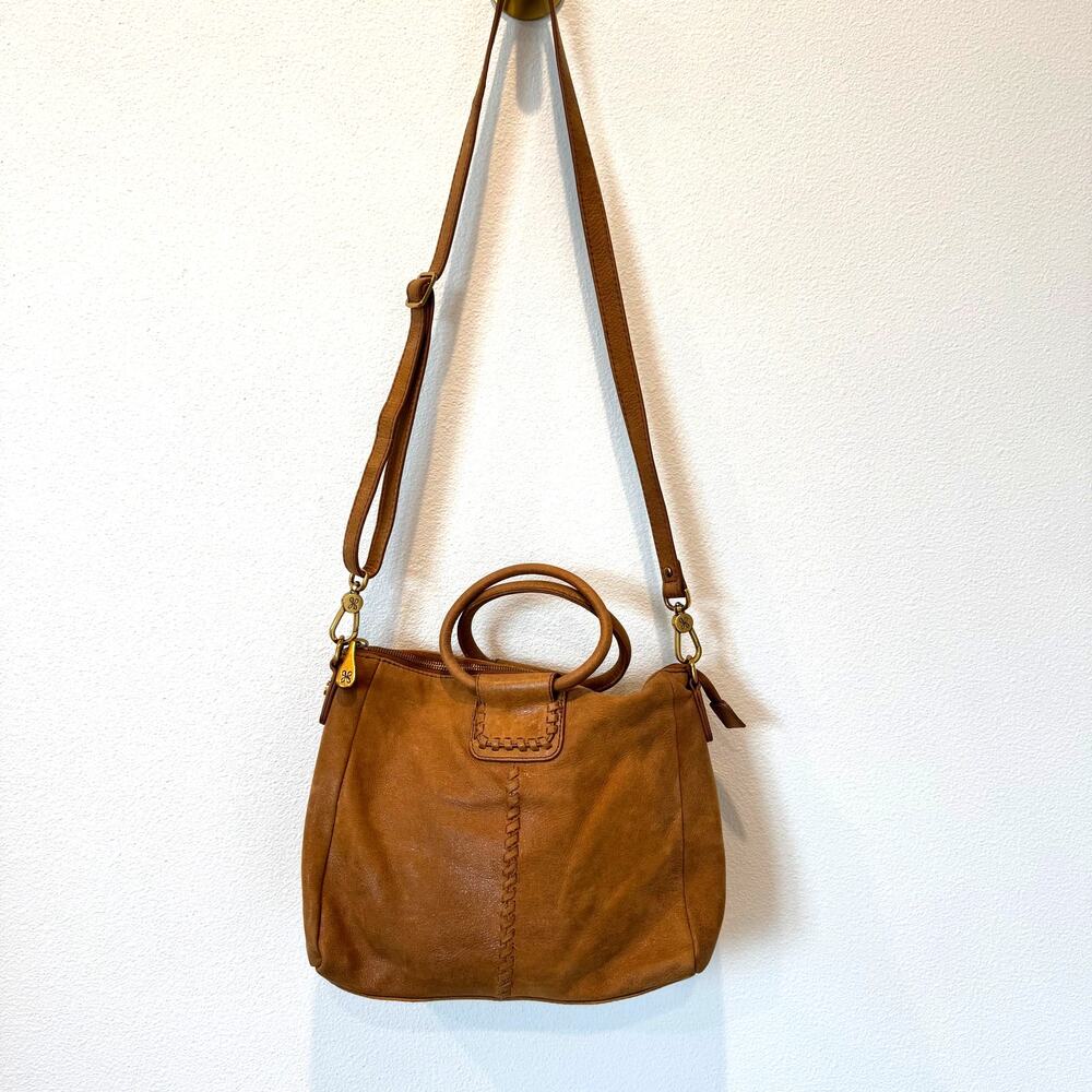 HOBO Sheila Medium Leather Satchel Whipstitch Bag Tan - Picture 4 of 12